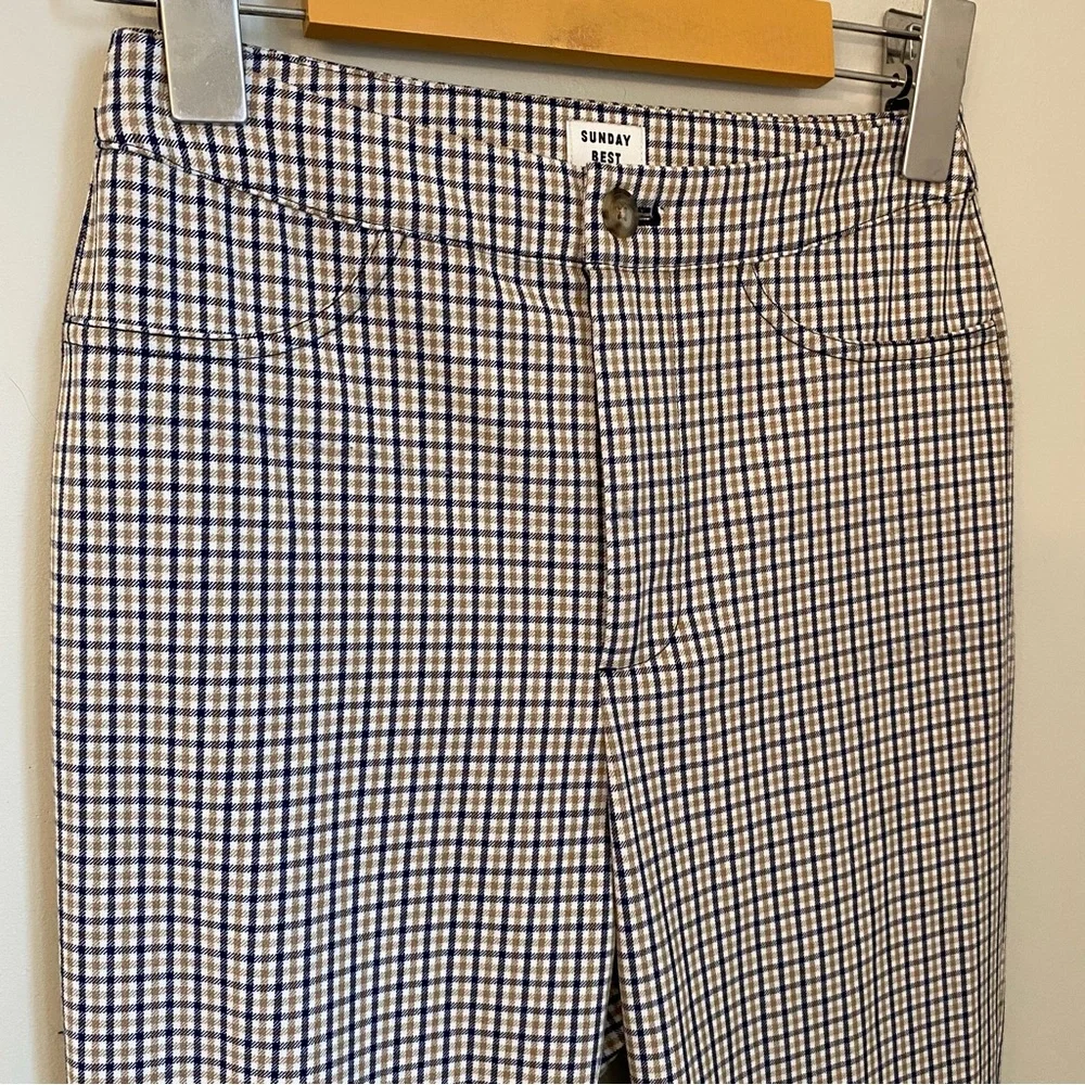 Aritzia Sunday Best Freshman Pant in Black Honey Brown Grid Plaid Size 00 - Picture 7 of 14